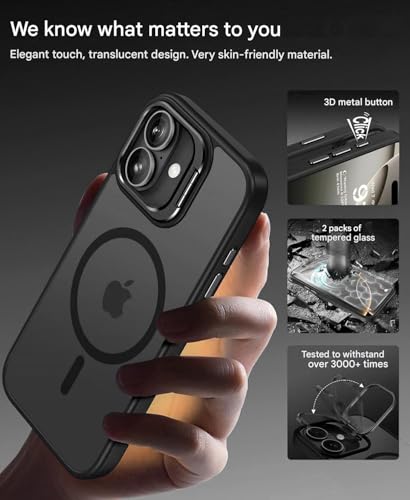 Image of Elzzi for iPhone 17 Case Compatible with MagSafe, Built-in Adjustable Camera Guard Kickstand, Translucent Matte Anti-Fingerprint Heavy Duty Shockproof Phone Cover - Widow Black