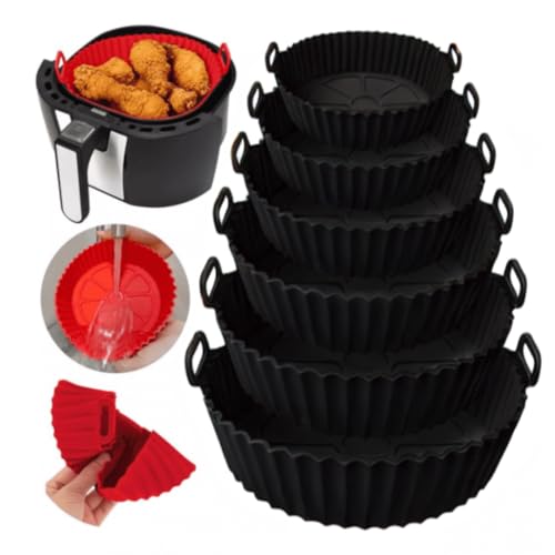 Kit 6 Formas de Silicone Reutilisáveis Redonda para Air Fryer Universal Antiaderente