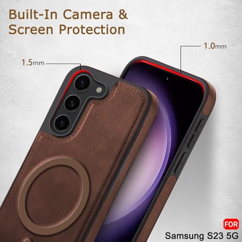 Image of TheGiftKart Genuine Leather Finish Back Cover Case for Samsung Galaxy S23 5G | Shockproof Design | Raised Edges for Camera & Screen Protection | Stunning Minimalist Design (MagSafe Compatible, Brown)