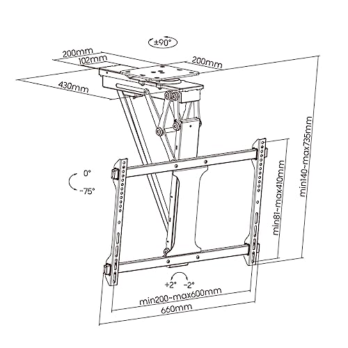 Support de plafond électrique pour télévision inclinable et pivotant à 90°