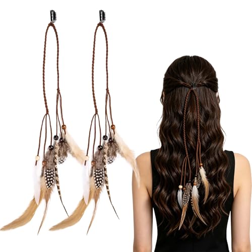 FeelfunFeather Feathers Hair Extensions for Women Boho Clip-in Hair Feather Accessories for Mardi Gras Performances Photo Shoots Carnival Party Headdress Accessory(2 Pcs)