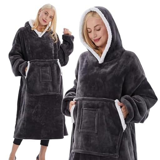 TOWINGO Sudadera con Capucha, 120CM Sudadera Polar Batamanta Mujer Invierno, Grueso Hoodie Bata Manta con de Gran Tamaño, Talla Única, Gris Oscuro | Ya disponible en tu tienda friki favorita! En mundofriki.es!