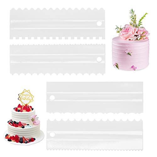 Cake Decorating Scraper, Cake Decorating Tools, Decorating Comb & Icing Smoother Tool Scraper, DIY Icing Decorating Spatula Decorating Mousse Butter Cream (White 4 Pack)