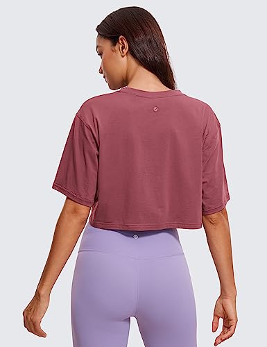 Image of CRZ YOGA Pima Cotton High Neck Crop T-Shirt | Workout, Naturally Soft, Loose Fit, Short Sleeve Tops for Women