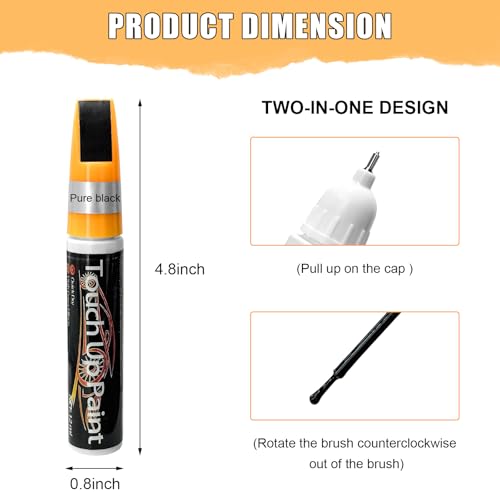 MTRPS Touch Up Paint Pen for Cars, 2 in 1 Quick Drying Touch Up Pen Lasting Auto Scratch Remover, 0.4 Fl Oz Color Accurate Paint Pens Quick & Easy Solution to Repair Scratches (Black)