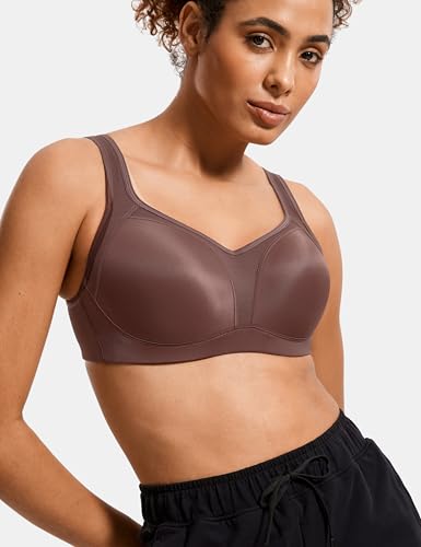 Image of SYROKAN Women's High Impact Underwire Sports Bra High Support Large Bust Padded Adjustable Straps Running Bra