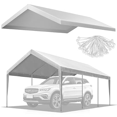 VIVOHOME 12x20ft Carport Replacement Canopy Cover, 180G Waterproof & UV Protected Tarp with 44 Elastic Buckles Suit for Garage Shelter, Frame is Not Included
