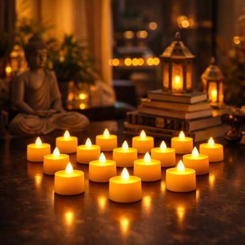 Image of 12 Pcs LED Tea Light Candles, Flameless, Smokeless LED Diyas, Decorative Acrylic Candle for Navratri Decoration, Home Decor, Diwali, Deepawali, Festival Gifting (Pack of 12)