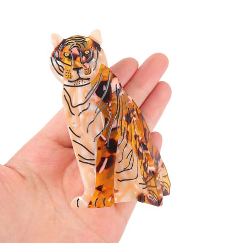 Tiger Design Hair Claw Clip,Animal Acetate Material Hair Accessory for Women Girls Gift, Tortoise Shell Pattern, 1.77 x 3.7 Inches