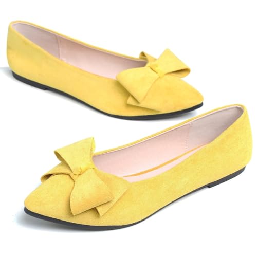 Image of TN TANGNEST Flats Shoes Women Comfort Casual Loafers | Classic Pointed Toe Bowknot Flats Cute Slip On Flats, Wear to Work Travel Walk