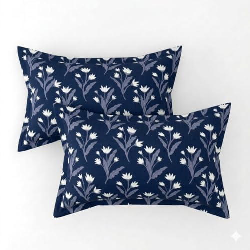 Image of Cotton Bolls Textiles Glace Cotton Flat Bedsheet 90x90 Inch with 2 Pillow Covers - Soft Breathable Glace Cotton, Printed Bedding Set for Double Bed