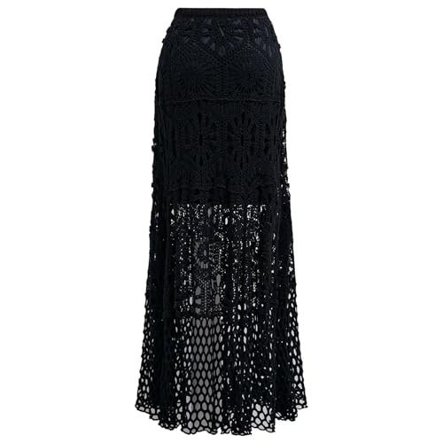CHICWISH Women Bohemian Cutwork Crochet Maxi Skirt Hollow Out High Elastic Waist Summer Vacation Beach Long Skirts3
