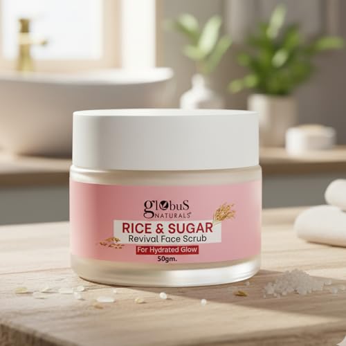 Image of Globus Naturals Rice & Sugar Revival Face Scrub, Enriched with Coffee & Walnut, For Glass Skin, 50 gm