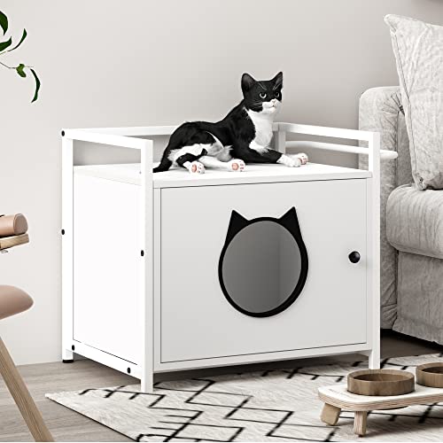 SogesHome Katzenhäuser Katzenschrank Katzenhöhlen Vorne mit Höhle für große Katzen als Beistellschrank Konsolenschrank Sideboards Kommode, 54 x 60 cm Cover