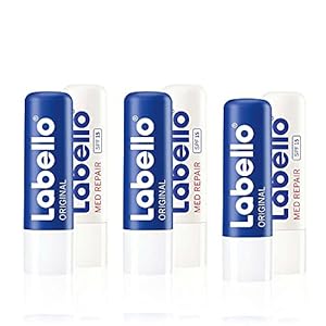 Labello Lippenbalsemset voor alle weersomstandigheden, zeer voedende vochtinbrengende lippenbalsem, minerale oliën…