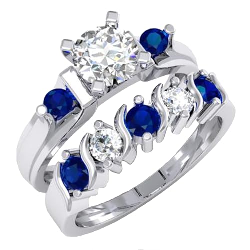 Dazzlingrock Collection 1.85 Cttw 10K Solid Gold Blue & White Sapphire Womens 3 Stone Bridal Engagement Ring Matching Band Set