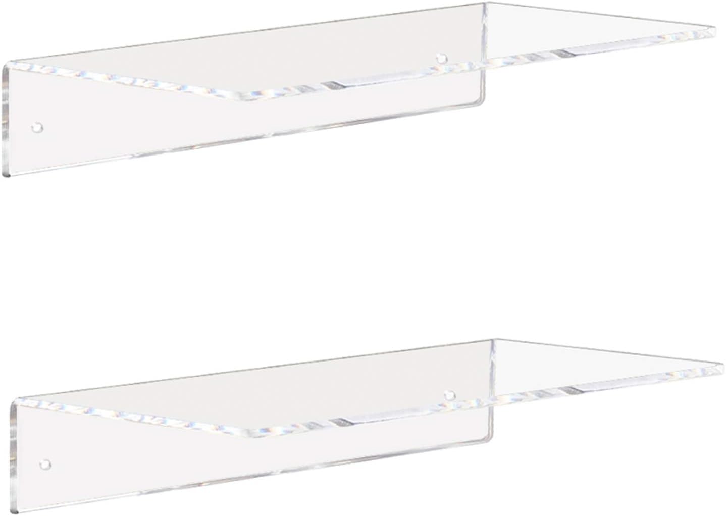 Acrylic Shelves 12 Inch Clear Floating Wall Mounted Display Shelf Transparent Storage Organizer Modern Invisible Space Saving Rack for Bathroom Living Room Home Decor (Pack of 2)-image-32