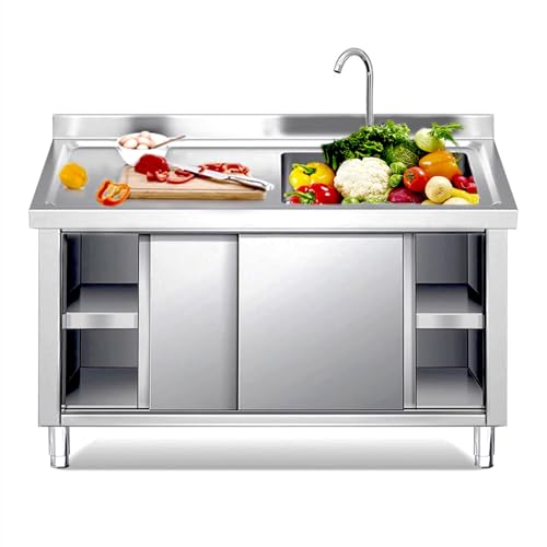 BRCYKRWY Outdoor Stainless Steel Kitchen Sink With Cabinet laundry sink Freestanding Utility With Workbench & Storage,for Outdoor Garage Restaurant Laundry Room