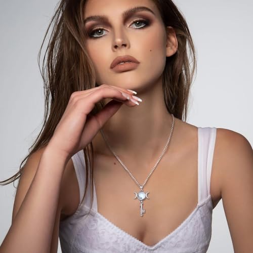 INFUSEU Collier Pierre de Lune Serpent Clé Hécate Triple Lune Déesse Pendentif Sorcellerie Wicca Vintage Unique Bijou Protection Cadeau Femme – vue 8