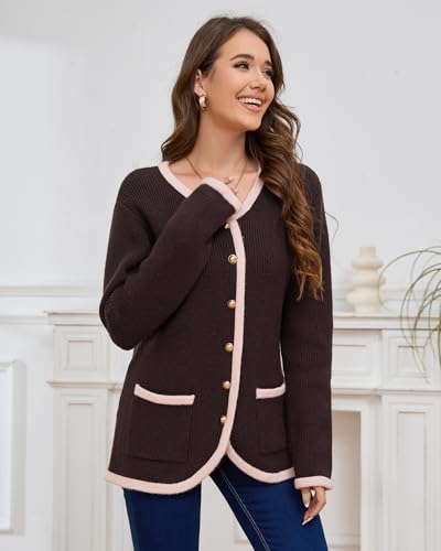Image of Women's Knit Cardigan Sweaters Casual Long Sleeve Open Front Button Down Coat Trendy Winter Outerwear with Pockets,Loose Fit