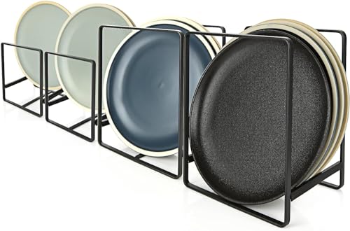 ASelected 4 soportes para platos, escurridor de platos de metal, organizador multifunción adecuado para armarios de cocina, placas de almacenamiento, vajilla y tapa de olla, Egouttoirs-4-Noir