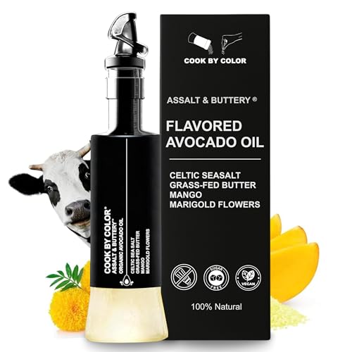 Flavored Cold Pressed Avocado Oil for Cooking, Organic Avocado Oil, Cooking Oil for Keto, Vegan, Kosher, No Sodium, GMO, MSG or Additives, Frying Oil, 350 mL, 11.8 Fl Oz, Assalt & Buttery Flavor