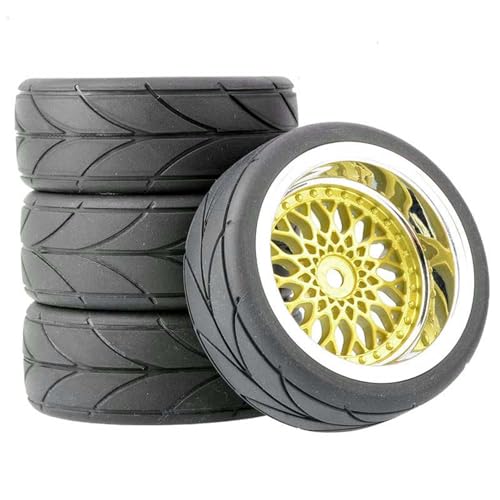 LAFEINA 4PCS/Set 64mm Rubber Tires & Plating Plastic Wheels Rims Replacement Part for 1/10 RC...