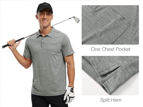 Image of Rdruko Men's Polo Shirts Short Sleeve Quick Dry Outdoor Golf Sports Shirts with Pocket