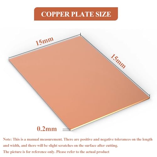 WSYCWG 4 Pcs Pure Copper Sheet Thickness 0.2Mm, Metal Plate 10×10Mm-25×25Mm Suitable for DIY Projects, Repairs and Electrical,0.2×15×15mm