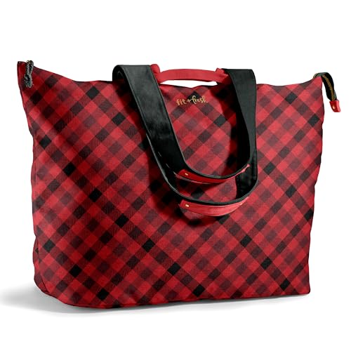Image of Fit & Fresh XL Beach Tote Bag for Women - XL Travel Tote with Zipper & Pockets, Oversized Canvas Pool Bag, Weekender Carry-On