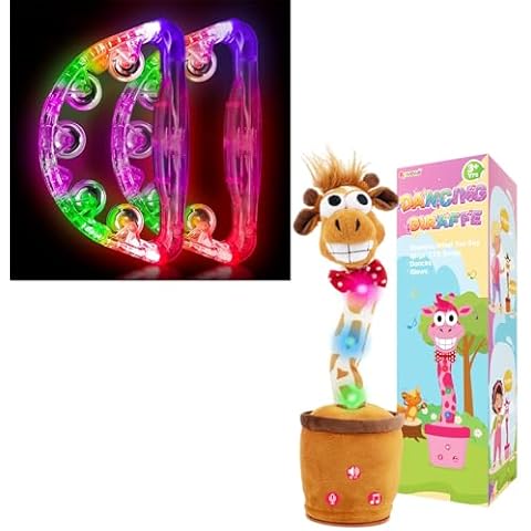 Aywewii 2 PCS LED Tambourine Light Up Toys, Dancing Talking Giraffe Toys Baby Gift, Stocking Stuffers for Kids Cover