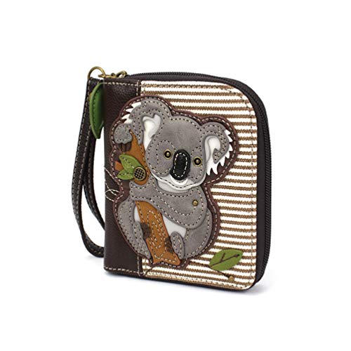 Image of CHALA Zip Around Wallet, Wristlet, 8 Credit Card Slots, Sturdy Pu Leather - Koala - Brown Stripe