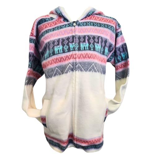 Women’s Alpaca Zip Up Hoodie Sweater – Soft Warm Knit Jacket with Hood – Boho Winter Cardigan for Women Pink