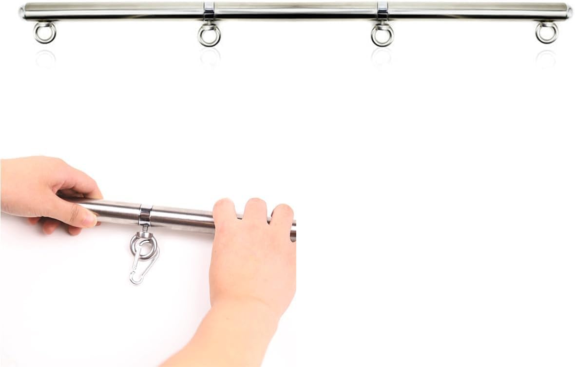 Stainless Steel Silver Adjustable Pilates Spreader Bar Set Sports Aid Training Fitness Gear (Silver B)