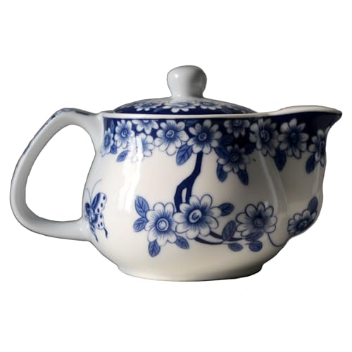 Image of Small Porcelain Teapot, 9oz Tea Pot with Stainless Steel Infuser Classical Chinese Penoy Flower (Love of Butterfly)