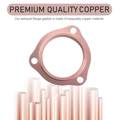 Image of ijuicy 2 PCS Car Exhaust Gaskets, 2.5 inch Copper Exhaust Manifold Gasket, 3-Bolt Standard Exhaust Pipe Gasket, Ultra Seal Exhaust Flange Gasket, Compatible with Chevrolet SBC BBC 302 305 454 (Gold)