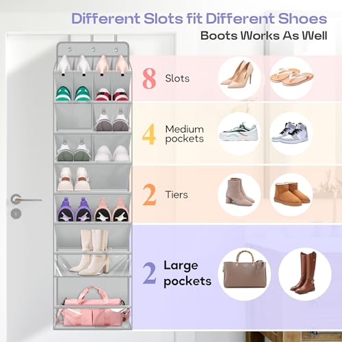 MISSLO Over the Door Shoe Organizer - Grey Hanging Rack for 20 Pairs of Sneakers and Boots