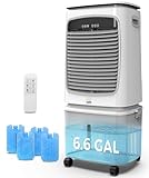 Oylus 3-in-1 Evaporative Air Cooler - 1800CFM Swamp Cooler Portable Air Conditioner with 6.6 Gallon Water Tank & 4 Ice Box - 120°Oscillation Cooling Fan with Remote for 600 Sq.Ft 3 Speeds (Dark Grey)