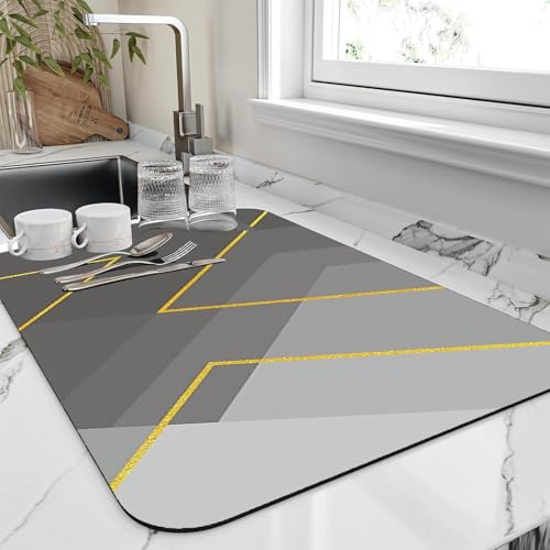 Image of Dish Drying mat for Kitchen Water Absorbent mats for Kitchen Utensils Large Dry mat for Kitchen Utensils Drying mat Water Absorbent mats for Kitchen Large Size 58x38cm (Design 1)