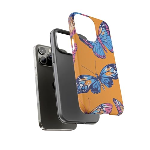 Coque iPhone 14 Pro Max rigide mate motif papillon orange et rose - 3