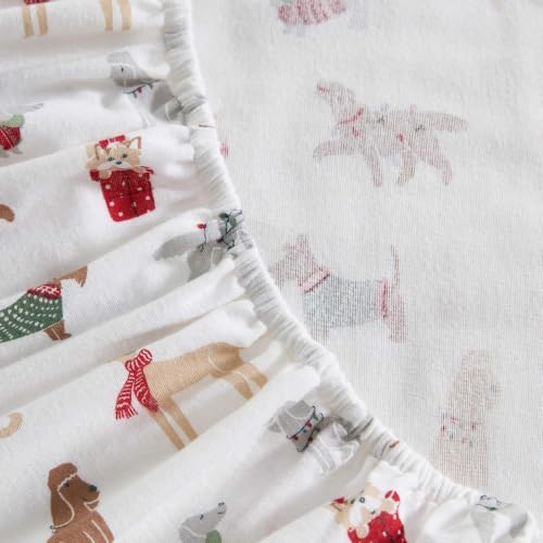 Image of Martha Stewart - Flannel Sheets Twin Size, Anti-Pilling & Wrinkle Resistant Cotton, Touchably Soft for All-Season Comfort - Bed Sheets with Matching Pillowcase & Fitted Sheet (Holiday Pups Brown)