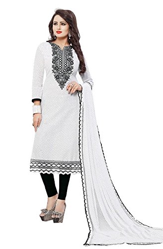 AASRI Women's Cotton Semi-Stitched Dress Material (Afvpk-1060_White Black_Free Size)