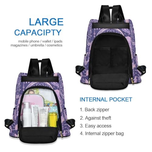 Image of ALAZA Dream Catcher Roses Leaves and Feathers Trips Hiking Camping Rucksack Pack for Women