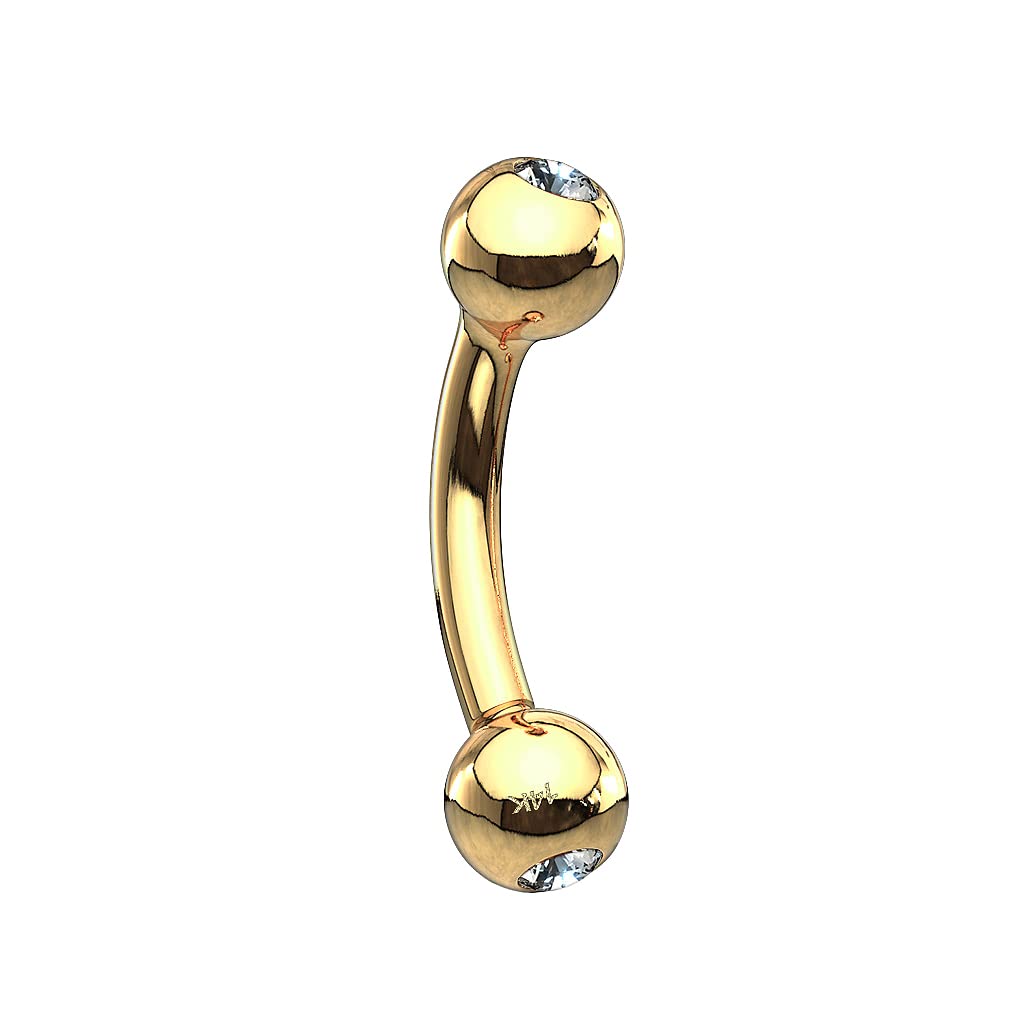 Augenbrauen Piercing Banane 14 Karat 585 Echtgold Bananabell Kristall Kugeln