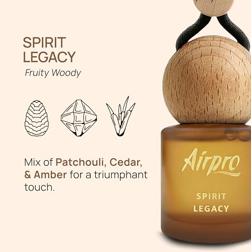 Image of Airpro Veil Spirit Legacy Wooden Hanging Car Air Freshener | Fruity Woody Car Perfume Hanging Pod | Glass Bottle with Wooden Diffuser | Long Lasting Luxury Car Perfume | Natural Fragrance | 8ml