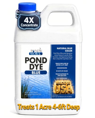 Pond Worx Blue Lake and Pond Dye - 4X Concentrated Liquid Pond Colorant - Treats up to 1 Acre...