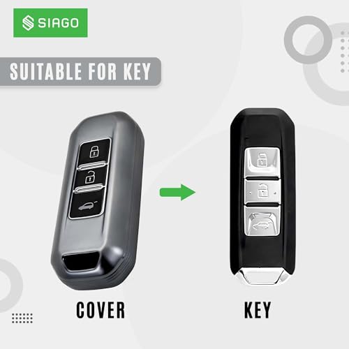 Image of SIAGO TPU Key Cover and Round Key Chain Compatible with Morris Garages MG Hector, 3 Button Flip Key (Grey)