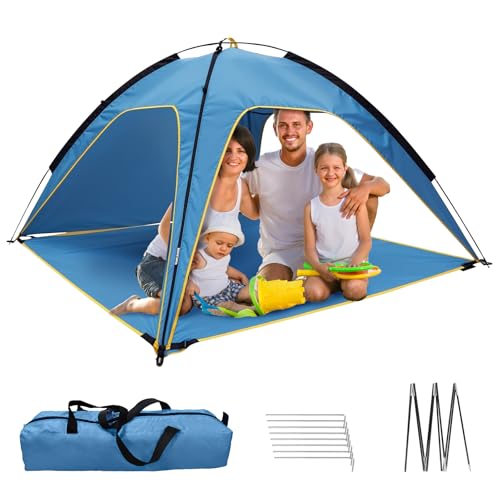Beach Tent Sun Shelter for 4-6 Person Portable UPF 50+ UV Protection Sun Shade Shelter Easy Setup Waterproof Beach Shade Canopy with with Carrying Bag, Lightweight Outdoor Tent