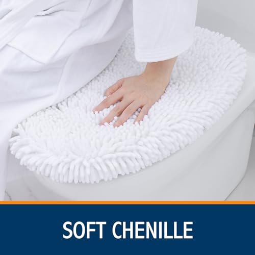 Image of Smiry Soft Chenille Bathroom Toilet Lid Cover, Machine Washable Covers, 17.5x15, Fits Most Round, Elongated and Oblong Lids, Accessories Decor, White