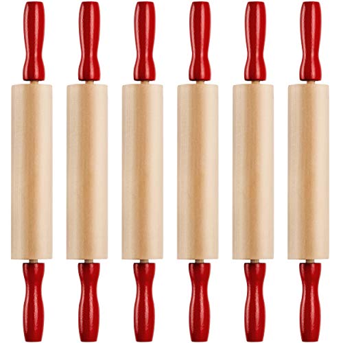 7.5 Inch Kids Wooden Rolling Pins – (Pack of 6) Mini Rolling Pin Set for Crafts, Baking, Cooking, Dough, Art – Wood Rolling Pin with Handles for Kitchen or Children’s Imaginative Play